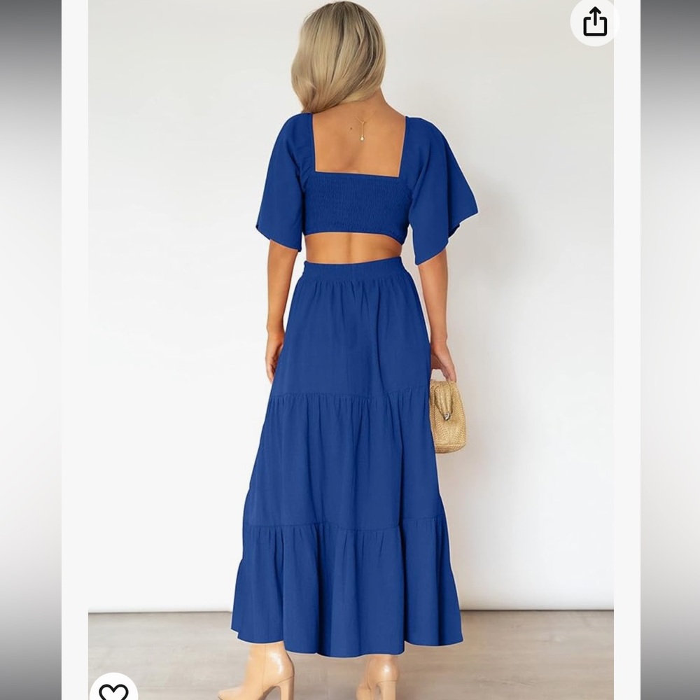 LEANI Blue Cutout Maxi Dress Short Sleeve Casual Party Dress Small Royal Blue - Picture 4 of 4